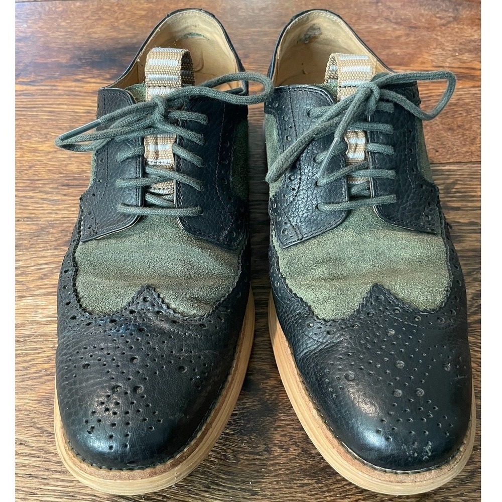 Cole Haan Lunargrand Wingtip Oxford Mens 9 Leather Green Suede Comfort Style